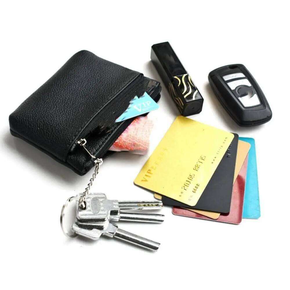Portable Zipper PU Leather Coin Credit Card Holder Pure Color Mini Purse Change Bag with Key Ring Short Wallet Gift C260304