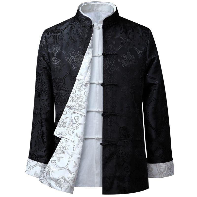 Spring And Autumn Thin Style Men Middle-Aged And Elderly Tang Suit Double-Sided Jacket Long-Sleeved Birthday Performance Clothing Loose