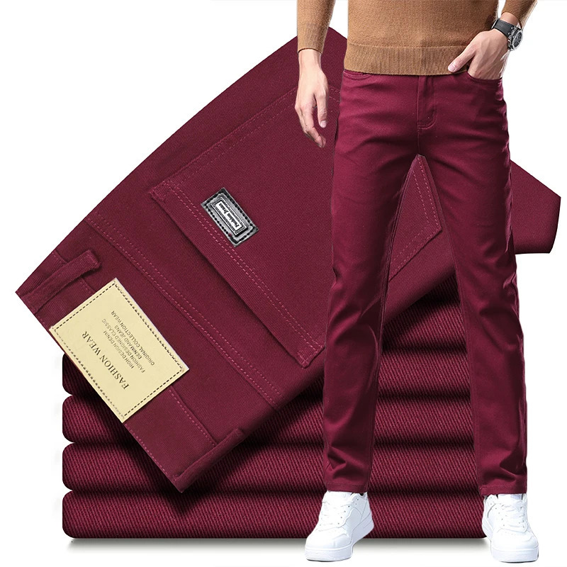 Large Size 42 44 Autumn 98 Cotton Mens Stretch Slim Jeans ArmyGreen Soft Comfortable Casual Straight Denim Pants Trousers 260228
