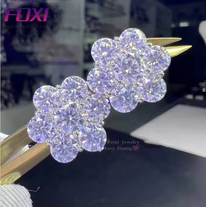 Moissanite Flower Earrings 925 Sterling Silver 15mm Moissanite 18k Gold Plated Stud Earrings