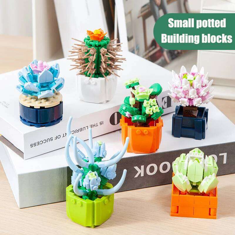 Mini Flower Building Blocks Home Desktop Succulent Potted Ornaments Diy Small Particles Puzzle Assembled Children's Toy Gift Z260306