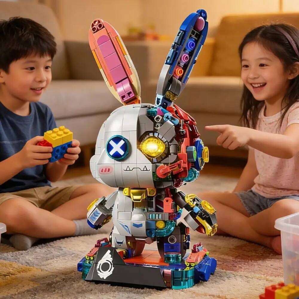 TOYLINX 1377pcs Cyberpunk Mechanical Rabbit Building Blocks LED Light Up Brick Collectible Adult Puzzle DIY Toy Desktop Ornament Z260305