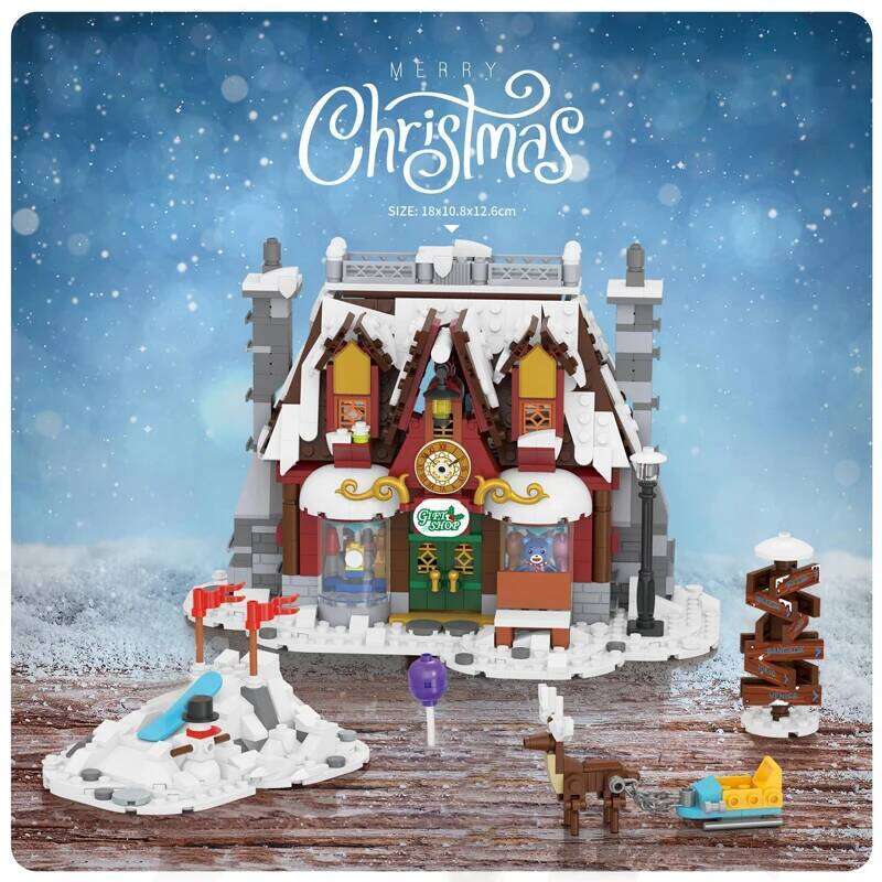 Loz Mini Street View Winter Town Santa Claus Home Building Block DIY Sled Cake Shop Assembly Decor Toys For Kids Xmas Gifts Z260305