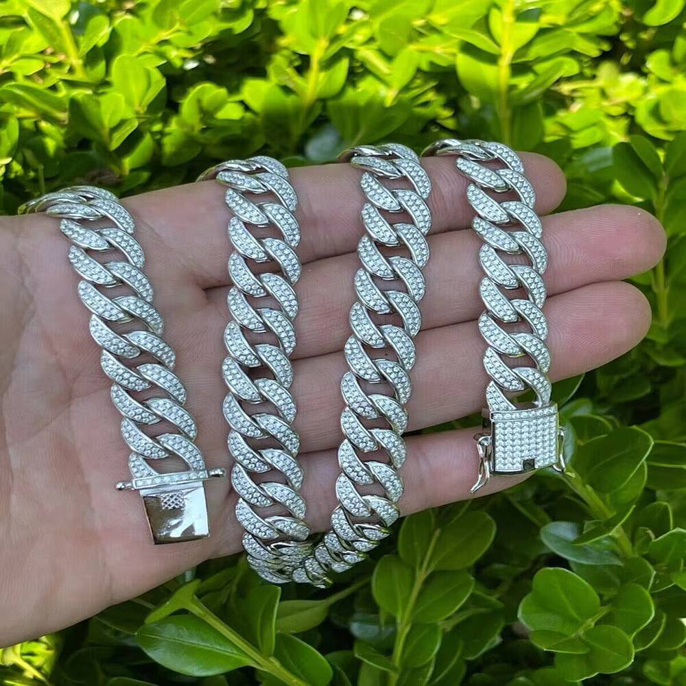 925 Silver Womens Iced Out Moissanite Cuban Chain Gold Plated
