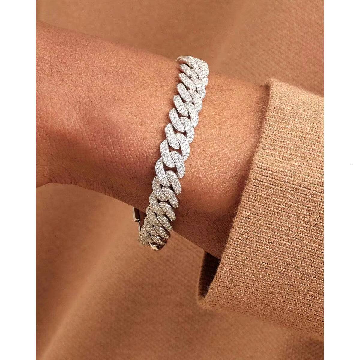 Hot Selling Hip Hop Jewellery Luxury GRA Iced Mens Womens Moissanite 925 Silver Gold Cuban Link Bracelet Customizable