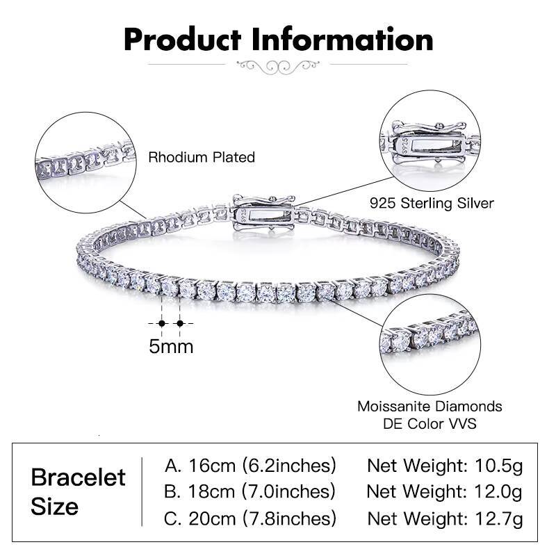 Fine Jewelry Hip Hop 925 Sterling Silver VVS Moissanite Diamond Cluster Iced Out Tennis Chain Bracelet Necklace for Men Women
