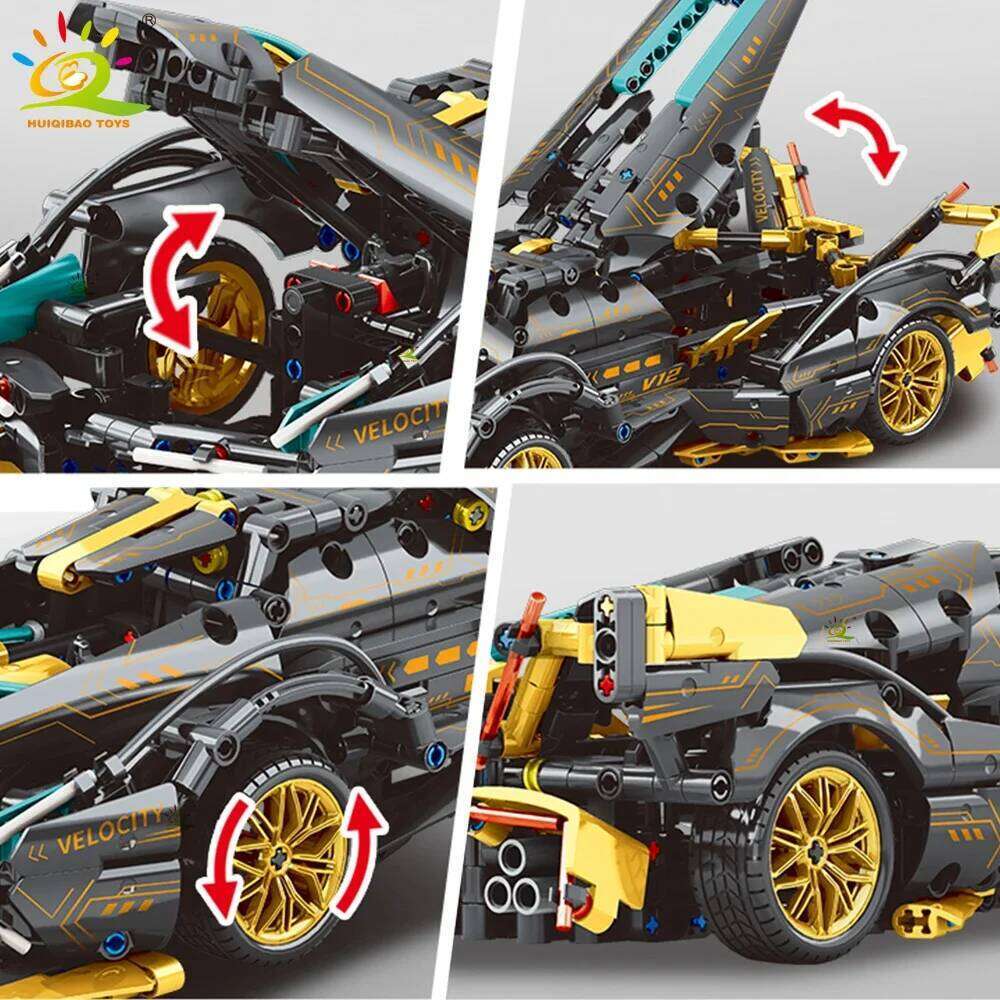 HUIQIBAO 1:14 Racing Car Technical Model Building Blocks MOC Led line Bricks Display box Children City Construction Toy Boy Game Z260306