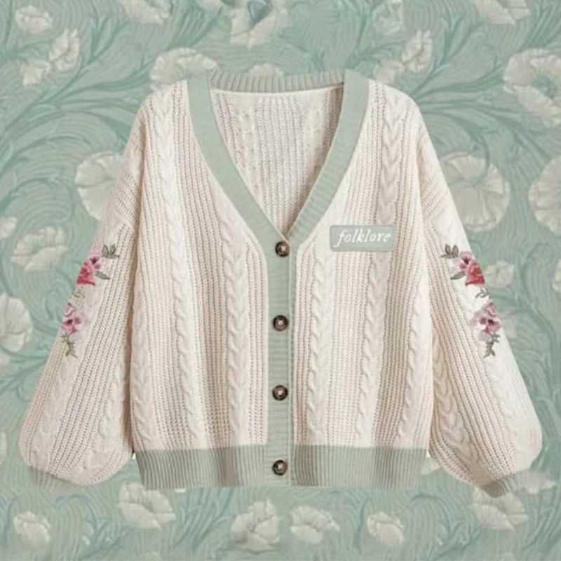 Bettys Garden Cardigan with Floral Embroidered Folklore Patch Cosy Knitted Sweater TS Cardigan Folklore Women TayTay Fan-made M260306
