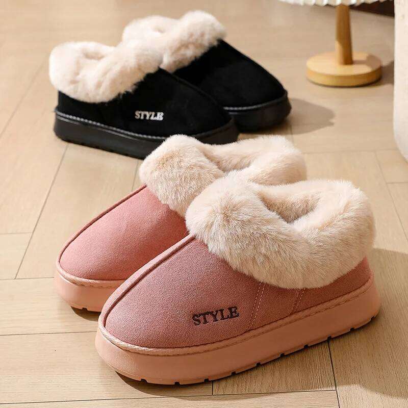 LItfun Winter Fluffy Fuzzy Indoor House Shoes Comfort Casual Women Snow Platform Cotton Boots
