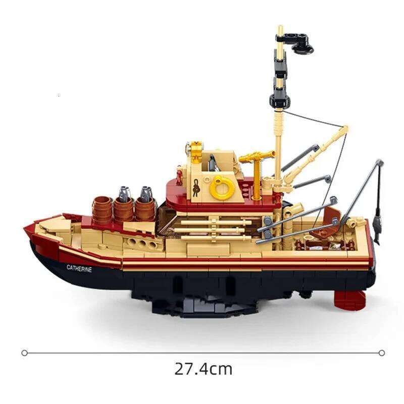 Fishing Trawler Great White Shark Boat Building Blocks Pirate Ship Figures Model Bricks Set Kids DIY Toys Holiday Gifts Z260305