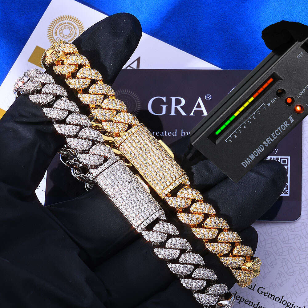Cross-border European and American 10mm s925 stone three-row moissanite Cuban chain hip-hop trendy bracelet for men, high-quality jewelry
