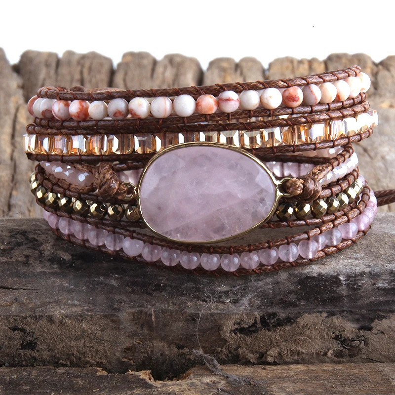 Fashion Boho Beaded Bracelet Handmade Mixed Natural Stones Crystal Stone Charm 5 Strands Wrap Bracelets Gift 260302