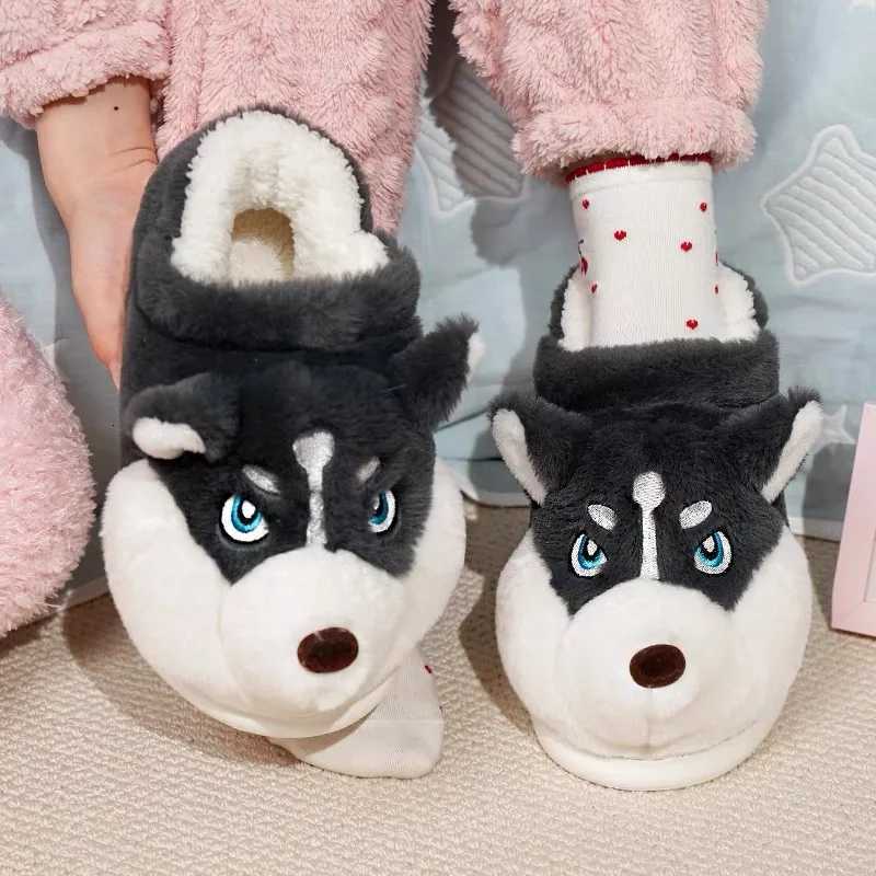 Women Indoor Cotton Slippers Cute Cartoon Dog Winter Warm Shoes Couples Home Floor Slides Anti-slip Female Male House Footwear S2603054HSX