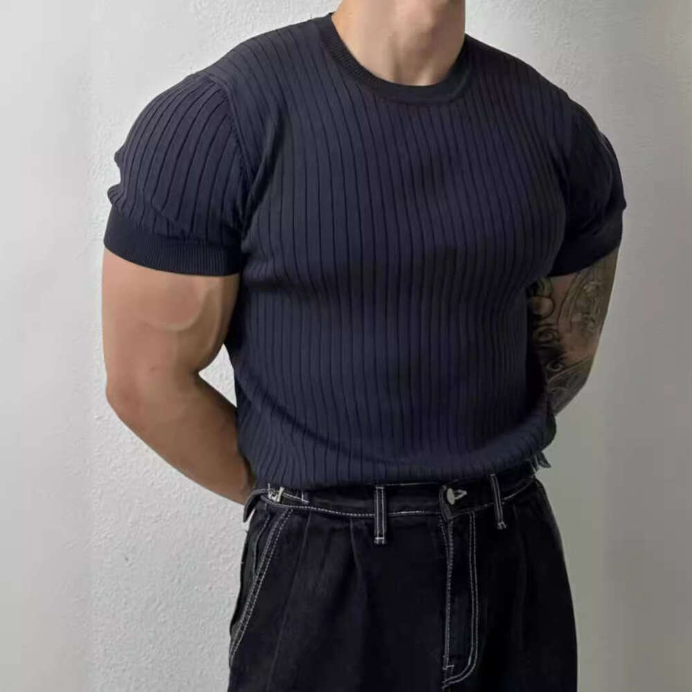 European and American Fashion High-End for Men Summer Knitted Shirt Breathable Casual Short Sleeve Mature Men's T-Shirt Top