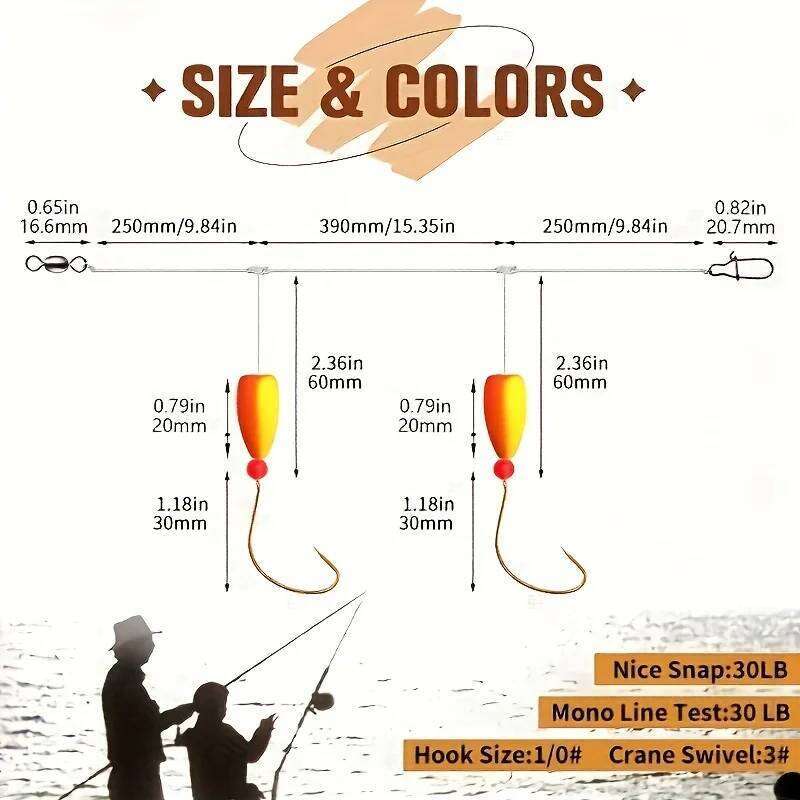 3pcs Pompano with Snell Floats Saltwater Live Bait Rigs Circle Hooks Beach Surf Fishing Rig S260305