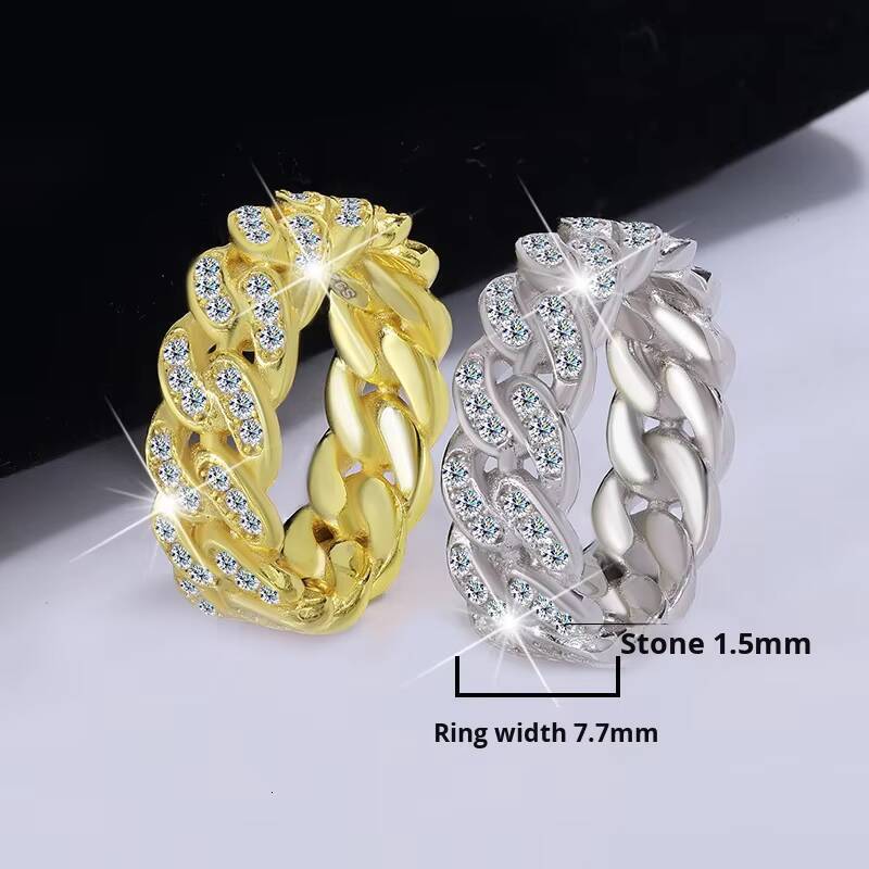 S925 Sterling Silver Moissanite Ring Full Diamond Hip-hop Cuba Luxurious Morganite Setting Trendy Mens and Womens Finger Ring