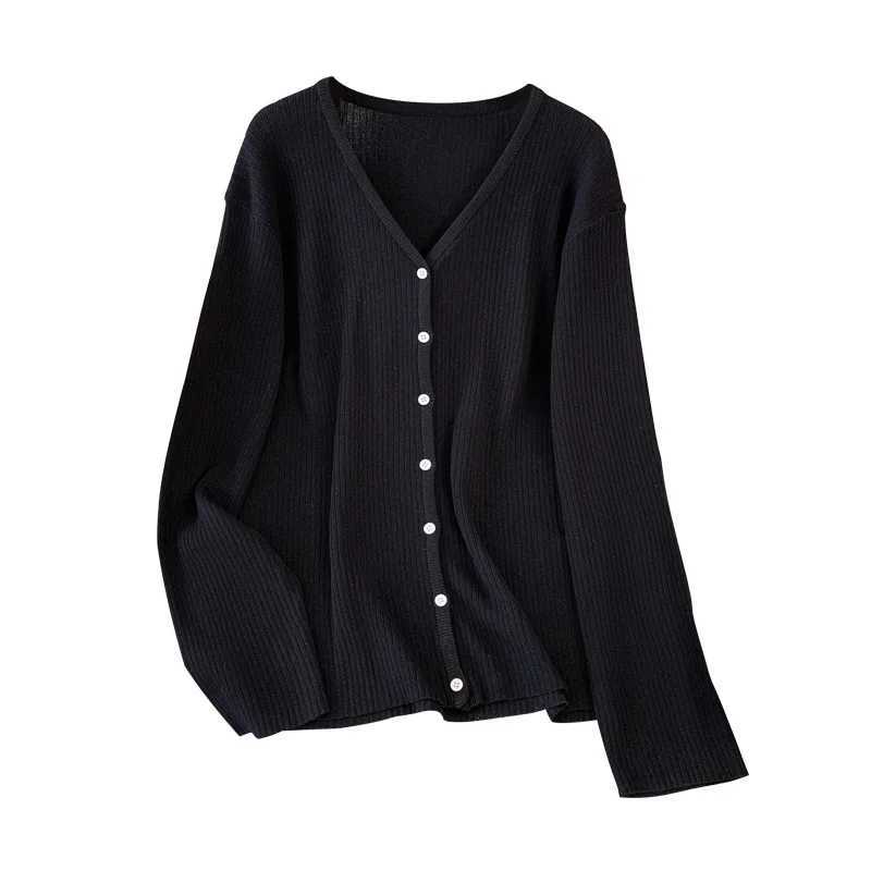Plus size knitted cardigan V-neck long sleeved T-shirt thin coat autumn top 9175 M260306