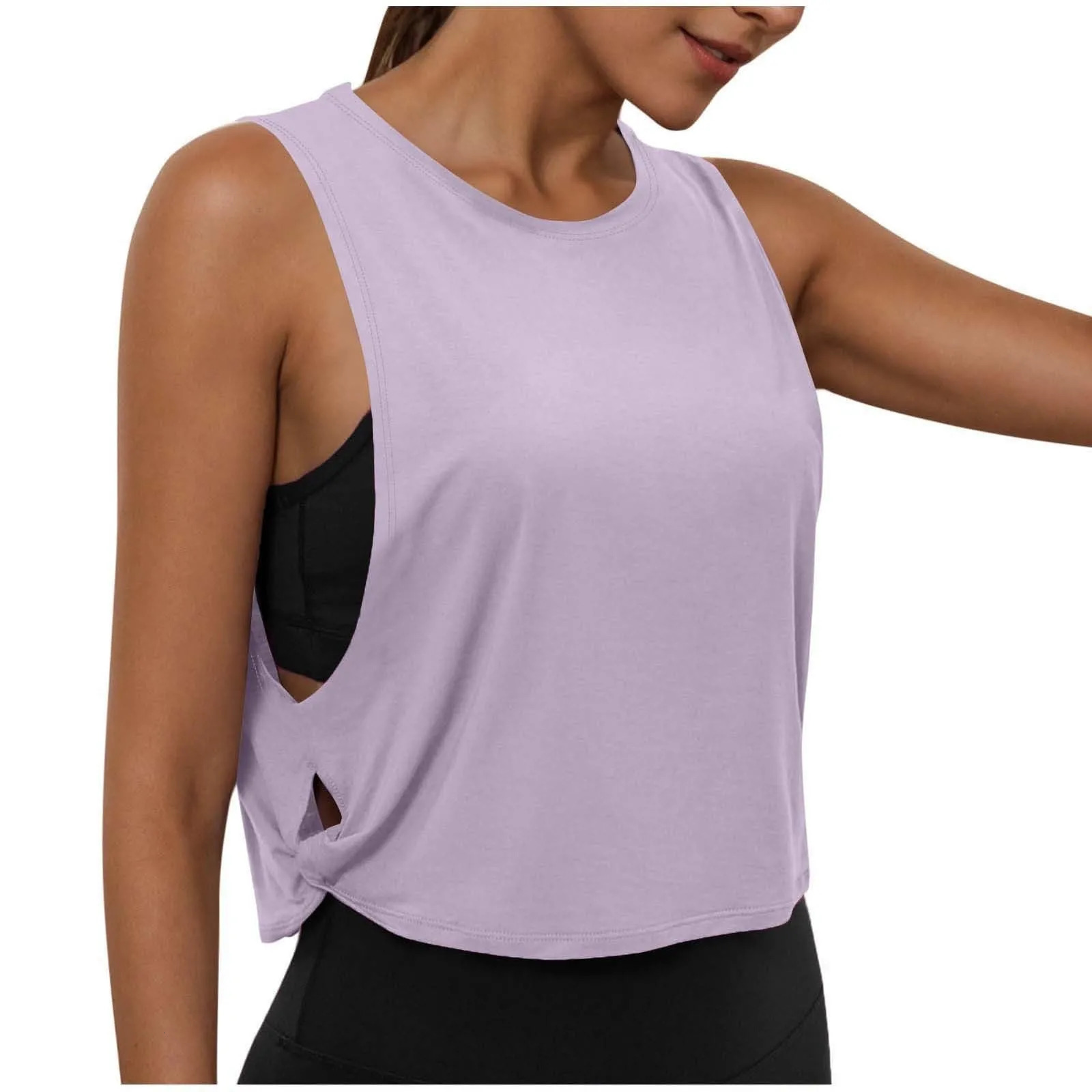 Ladies Fashion Round Neck Yoga Wear Sleeveless Athletic Vest Casual Top Pure Color Loose Comfy Lightweight Short Top 260306