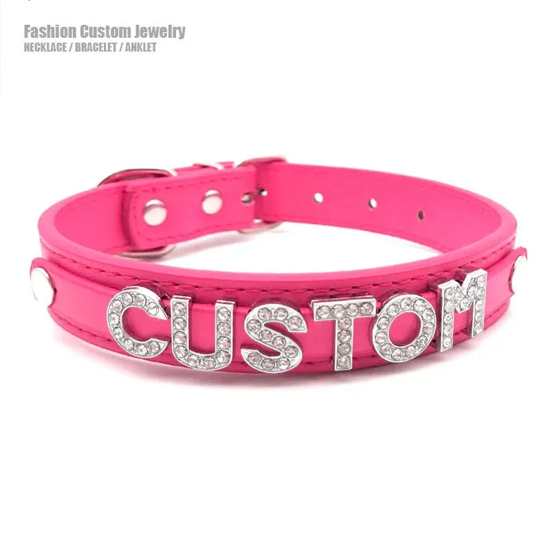 Sexy Rosy Leather Customized Name Letters Collar Choker Necklace DIY Personalized Cosplay Buckle Belt Chocker Jewelry Gift 260302