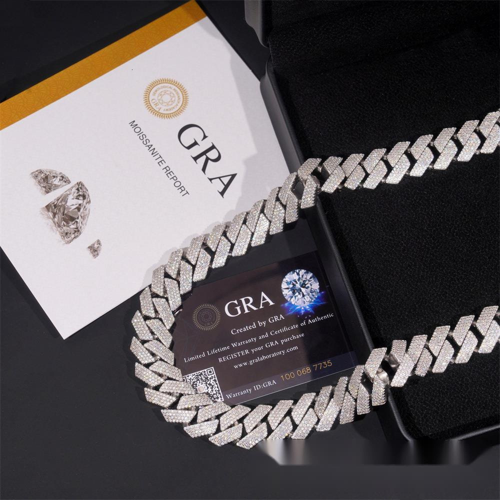High-quality luxury jewelry 18mm - 4-row VVS moissanite Cuban necklace 925 silver mens bestseller