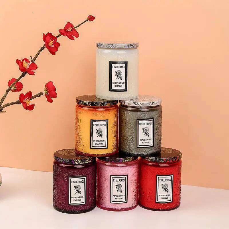 Aromatherapy Creative Relief Glass Cup Smokeless Handmade Soy Wax Jar Fragrance Souvenir Candle W260304 W260305