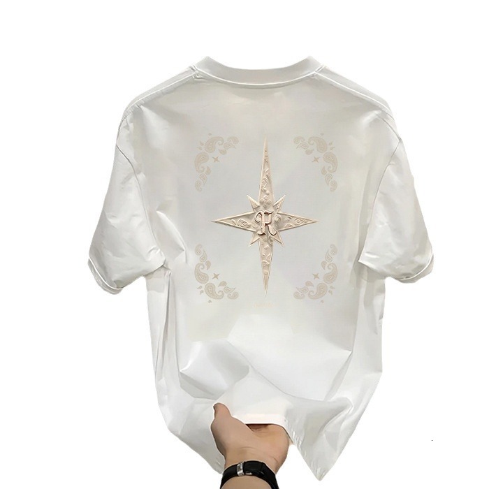 Luxury Brand Designer Clothes Heavyweight Trendy Brand Pure Cotton Printed Mens Short Sleeve T-Shirt New Summer Hot Trend Casual Round Neck Tee
