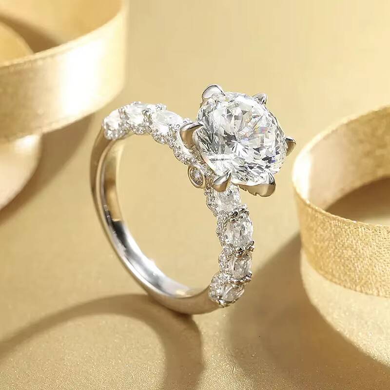Luxury VVS 2ct 3ct 5ct Moissanite Diamond Wedding Ring for Women S925 Sterling Silver White Gold Plated with Gra Certificate