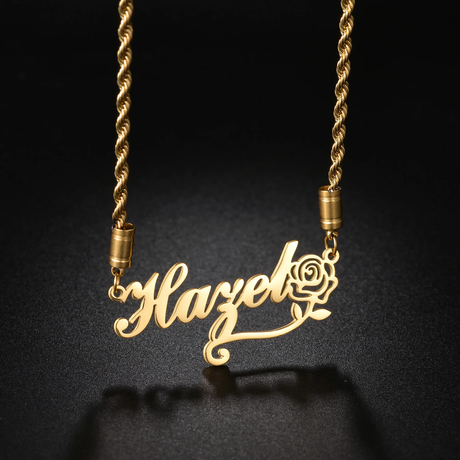 Customized Name Letters Pendant Necklaces for Women Men Stainless Steel Personalized Twist Chain Rose Flower Jewelry Party Gift 260302