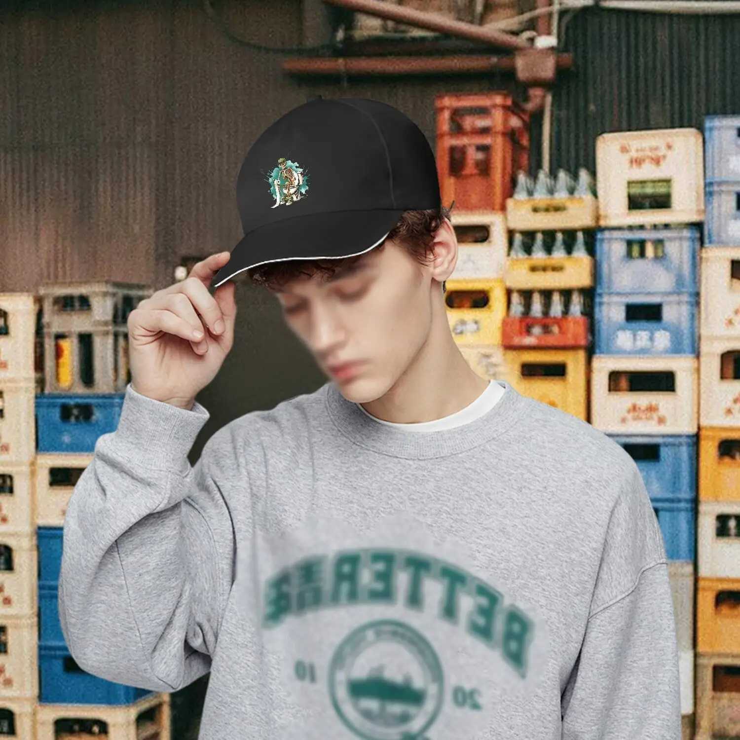 Skeleton Pooping on Toilet Funny Baseball Cap Adjustable Lightweight Sport Hat for Outdoor Casual Use S260306