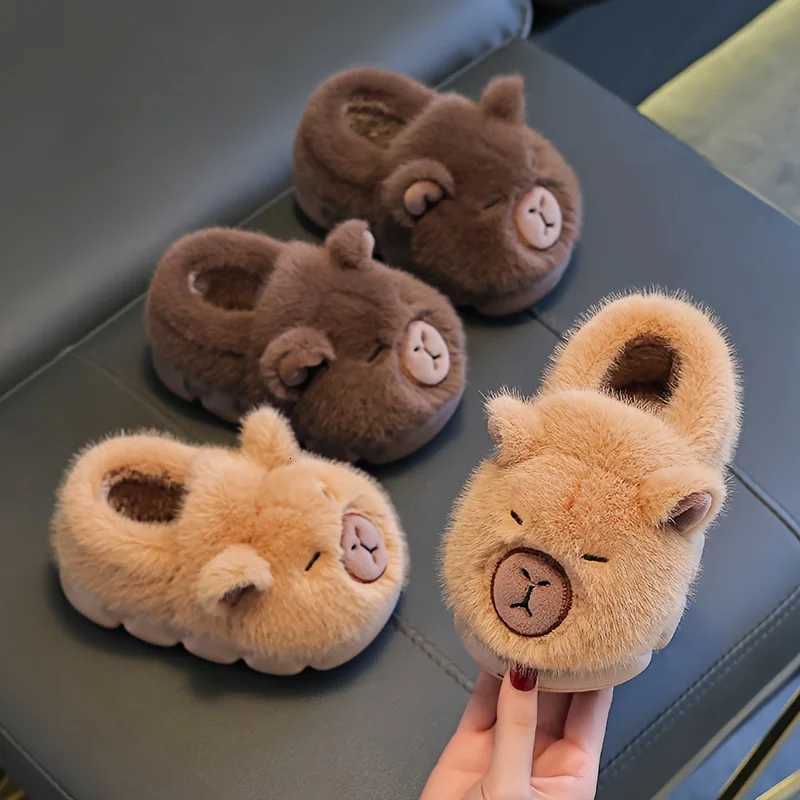 Kids Winter Warm Cotton Slippers Cute Capybara Slip-On Shoes for Boys Girls Soft Non-Slip Soles Lightweight Easy Wear Closure S260305