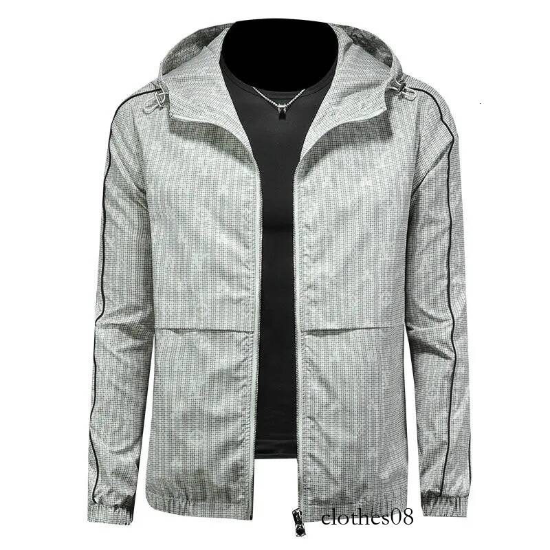 Spring 2026 Men's Large Size Printed Hooded Jaet Thin Outerwear Casual Faion Polyester Long Sve Zipper Closure Streetwear