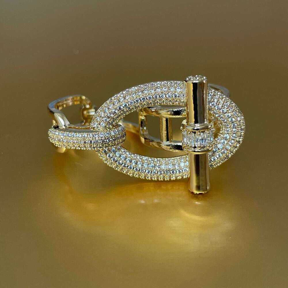 Hot Sale Two-Tone OT Crossbar Bracelet Ring Set, Heavy Craft Hand Accessories For Women