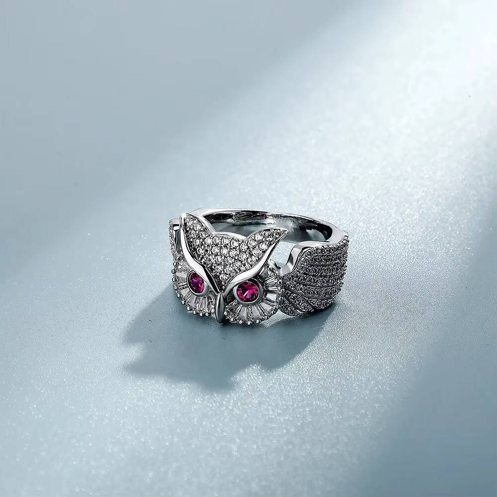 New Owl Animal Rings High Quality Iced Out Brass Gold Plated Cubic Zircon Couple Finger Ring Hip Hop Fashion Personality Jewelry