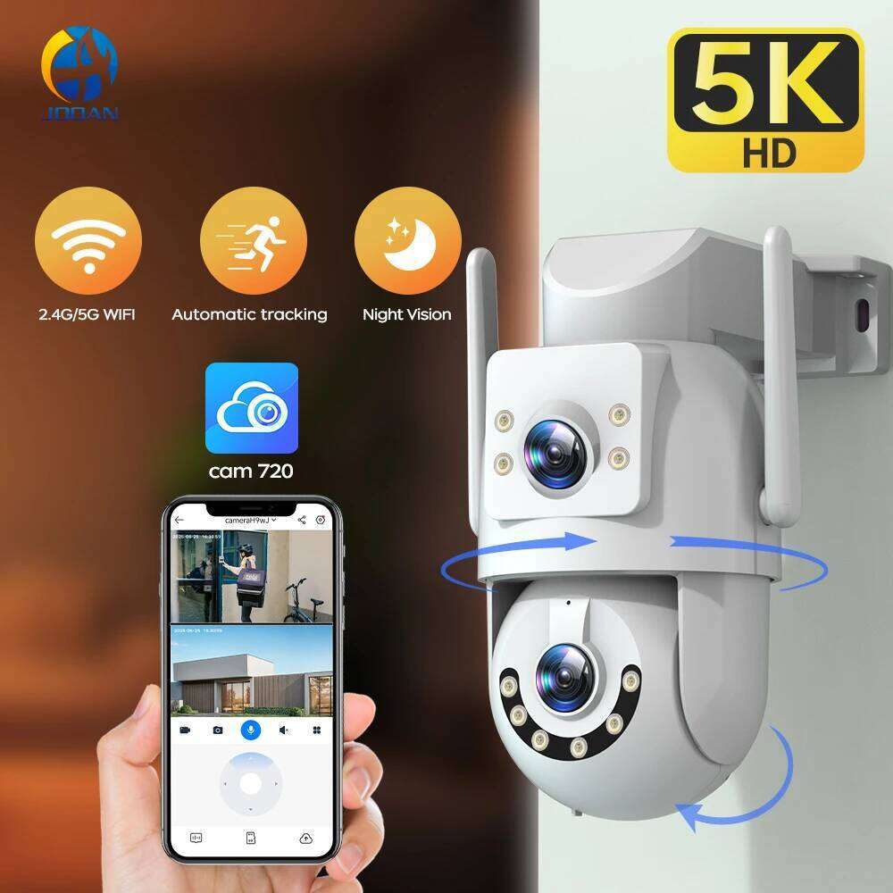 Jooan 5K 8MP Lens Dual Screen IP Wifi PTZ Camera Outdoor AI Auto Tracking CCTV HD Audio Video Surveillance 26W0306