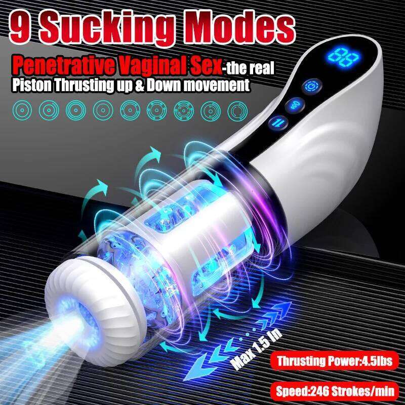 Male Masturbation Telescopic Rotating Cup Automatic Sucking Pocket Pussy Blowjob Sex Machines Adult Toy for Men Masturbator W260305
