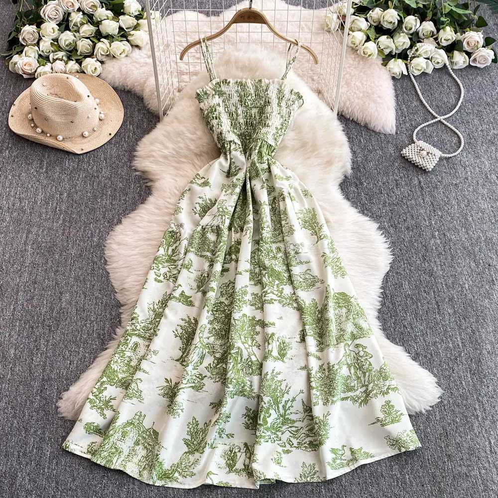 2025 New Summer Pink/Purple Flower Print Romantic Retro Party Dress Elastic High Waist Vacation Long Dress Beach Vestido X260306