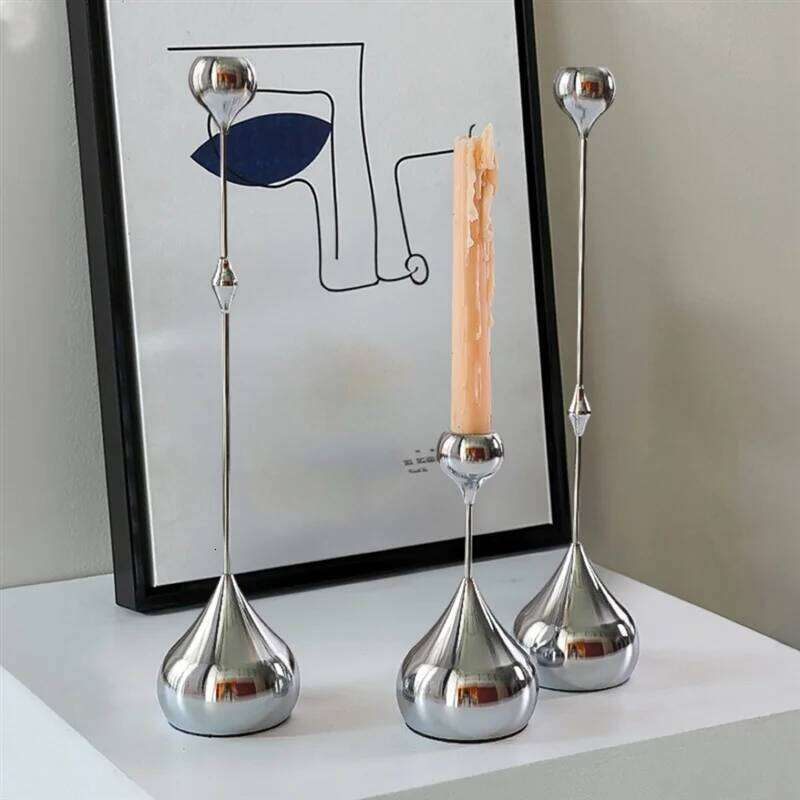 ABUI-Candle Holder Silver Metal Candlestick Romantic Art Table Decoration For Home Dining,Wedding Photography Props XJ260305