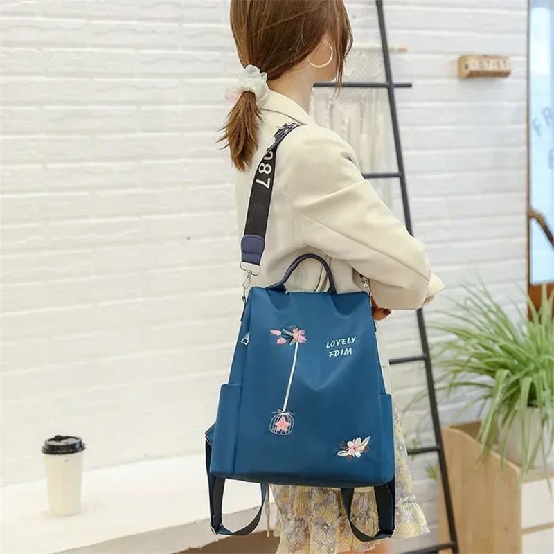 Waterproof Oxford Embroidery Women Backpack Fashion Anti-theft Large Capacity Female Travel Casual Backpacks School Laptop Bag260228
