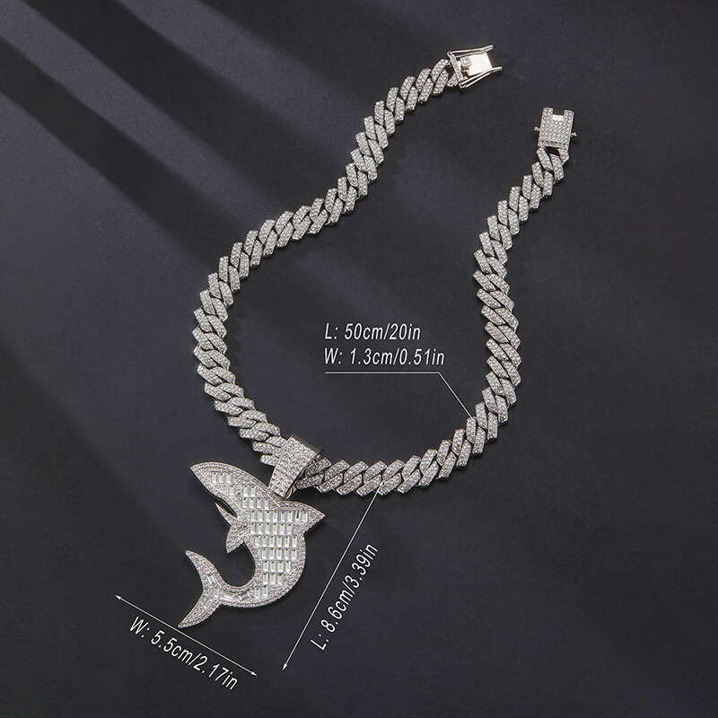 European and American hip-hop shark high-quality fashion T-cut diamond alloy Cuban chain necklace pendant, direct factory sale