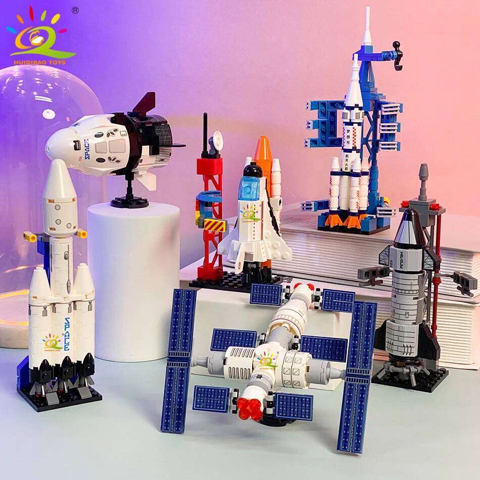 HUIQIBAO Aviation Spaceport Model Space Shuttle Rocket Launch Center Construction Building Blocks MOC Spaceship Kids Bricks Toy Z260306