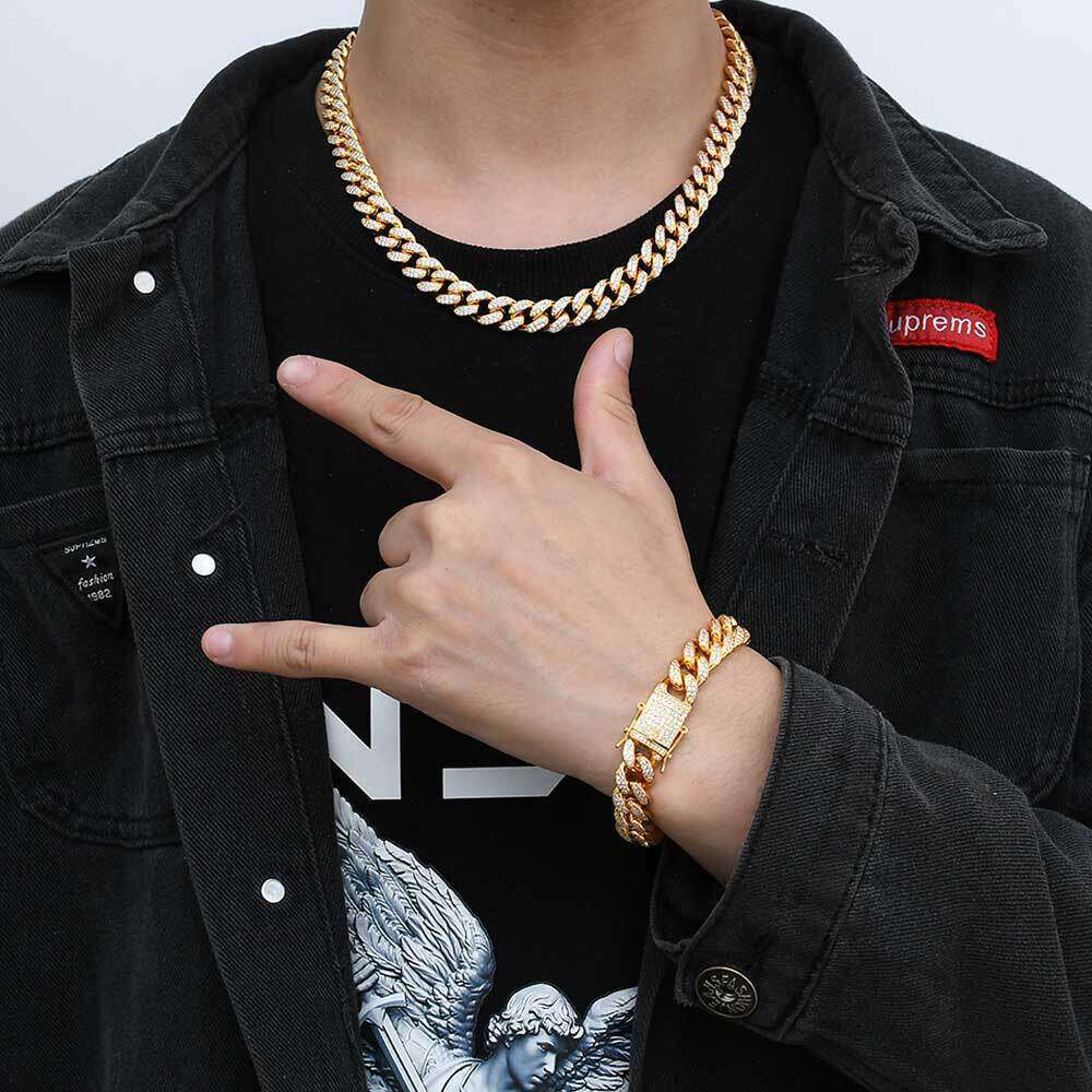 European and American jewelry zircon 12mm high-quality double-row full-diamond Cuban chain hip-hop men's necklace
