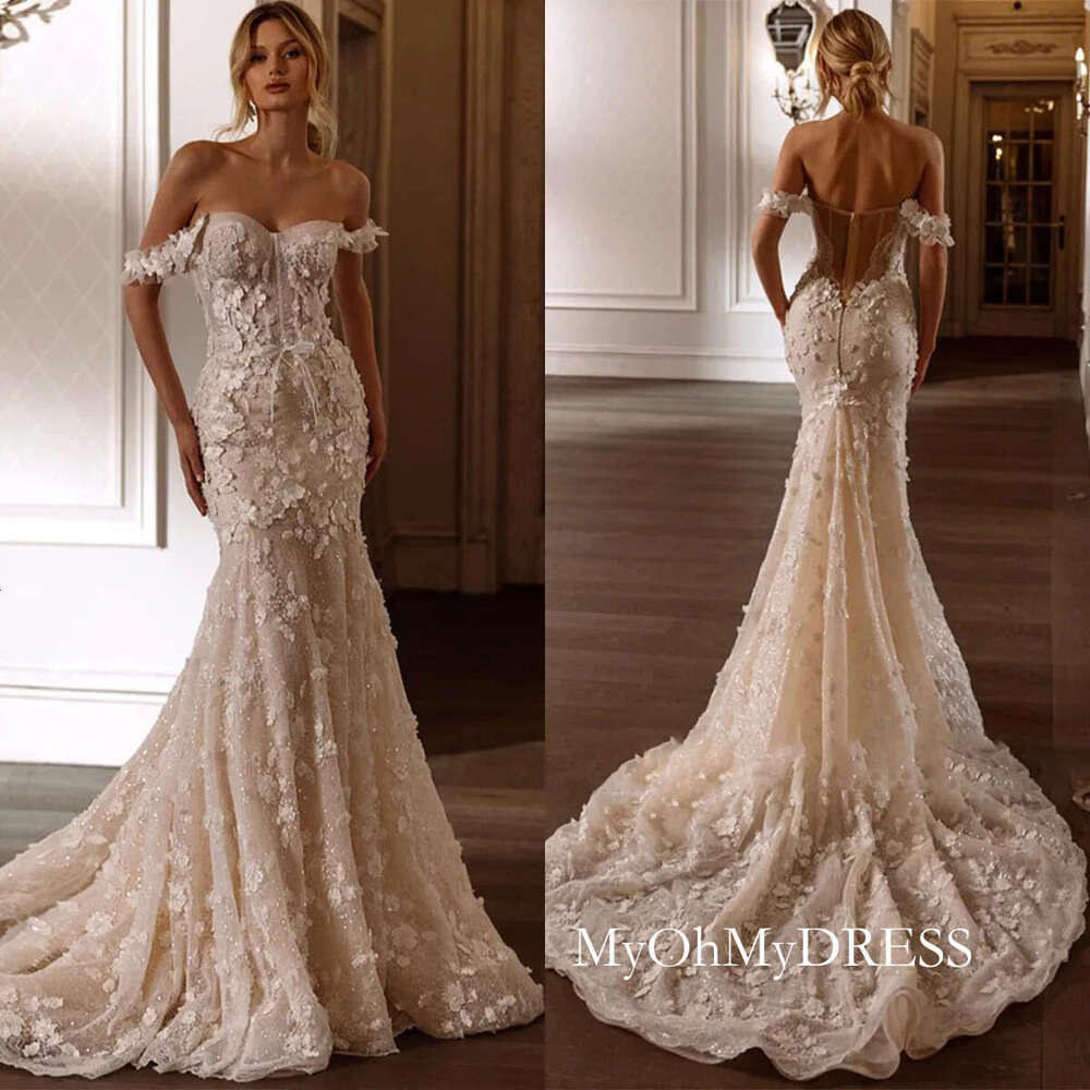 Elegant Mermaid Wedding Dress Off Shoulder Sweetheart Bridal Gown For Women Appliques Sweep Train Slim Fit Dresses Custom Made D0306