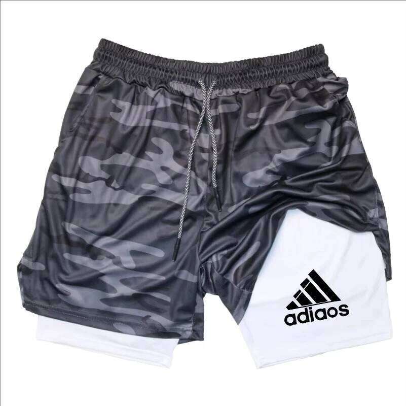 Men'S Compression Summer Gym Fitness Running Training Sports Two-In-One Mesh Breathable Quick-Drying Shorts