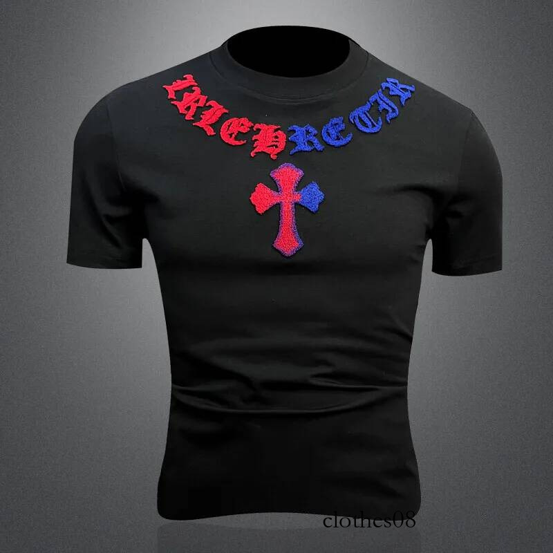 Men T shirt Summer 2026 Men's ort T-irt Printed f Sve Slim Fit Cotton Blend Faionable Youthful round Ne Letter Pattern