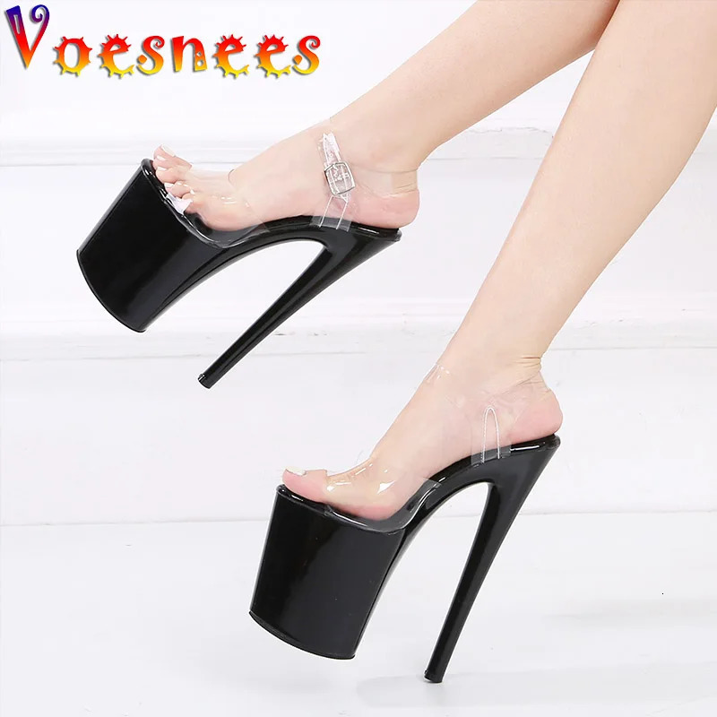Black Waterproof Platform Womens Pumps Summer 20CM High Heel PVC Walk Show Sandals Fashion Club Transparent Stripper Shoes 260306