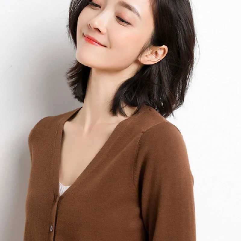 Cardigans Women 2025 Autumn Single Breasted V-neck Knitted Sweater Fashion Short Knitwear Solid Blue Green Pink Womens Jumpers M260306