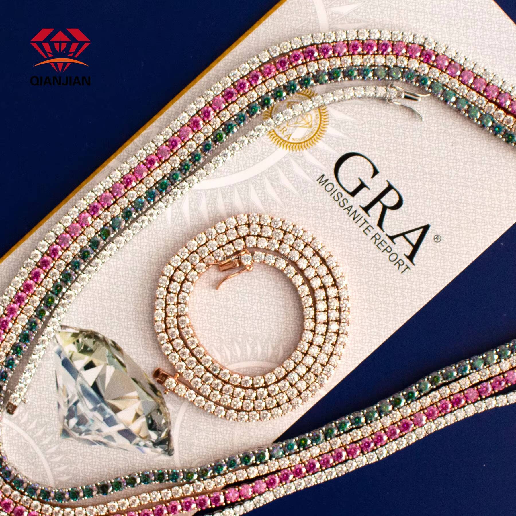 High-grade Custom Mossinate Diamond Chain S925 Sterling Silver Iced Out D Color VVS 3mm Moissanite Tennis Necklace