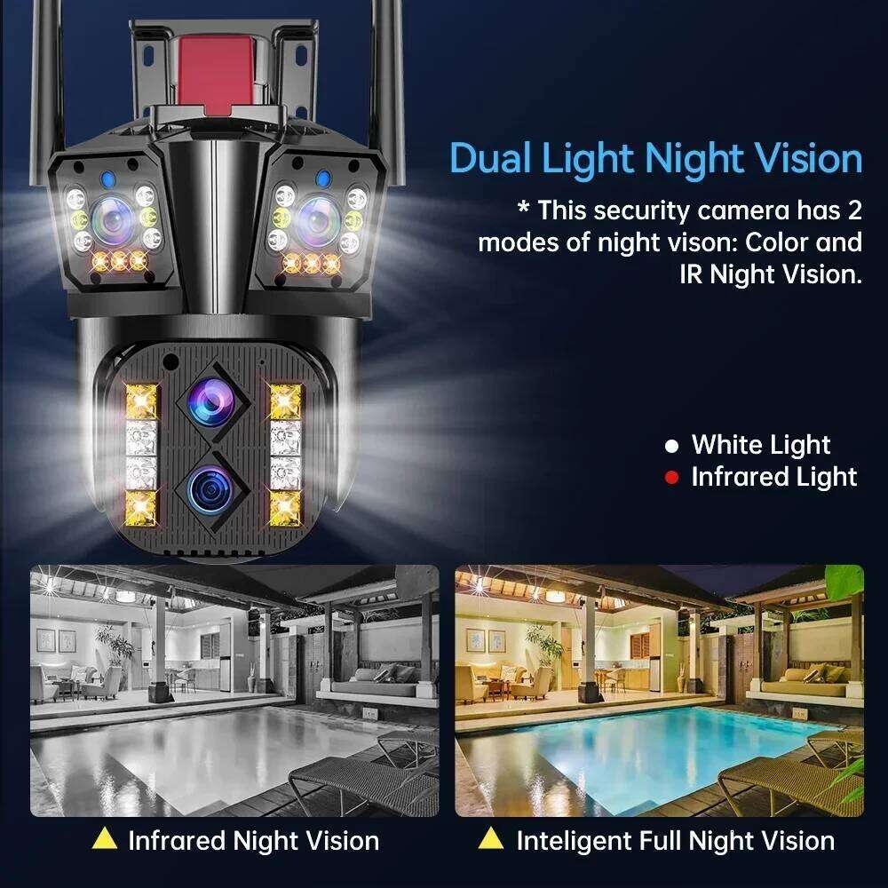 8K WIFI IP 16MP HD Outdoor 10X Optical Zoom Automatic Tracking PTZ Four Lens Three Screen Waterproof Security Camera CCTV 26W0306