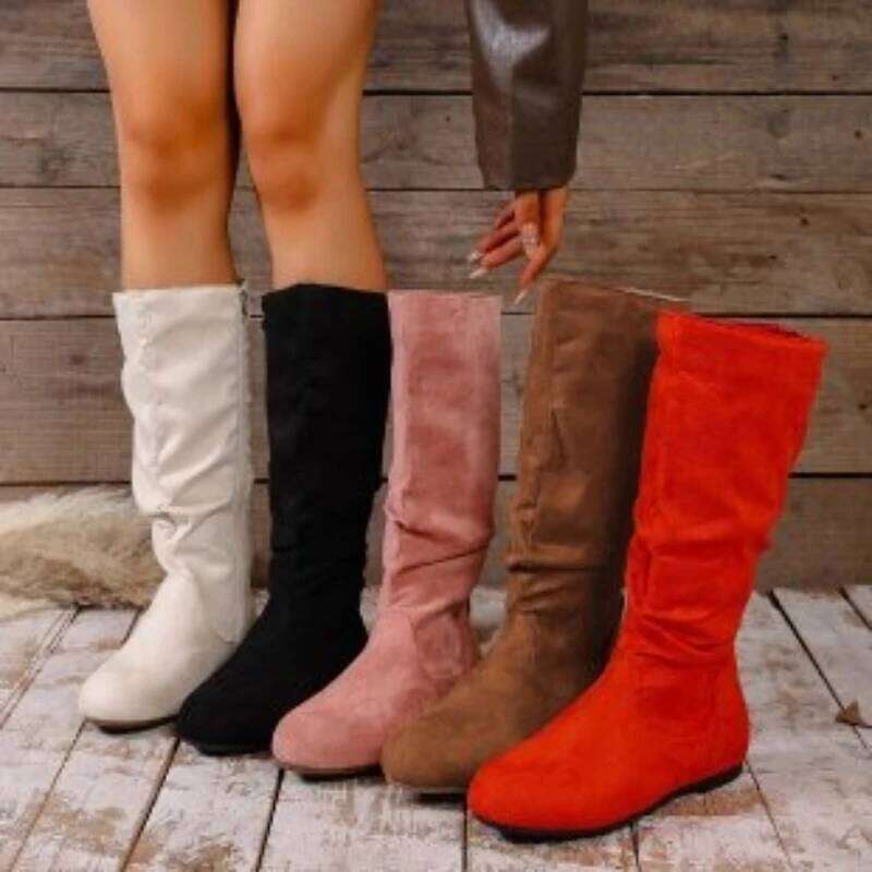 2025 Winter New Fashionable Side Zipper Tall Retro Suede Soft Bottom Anti Slip Fashion Boots