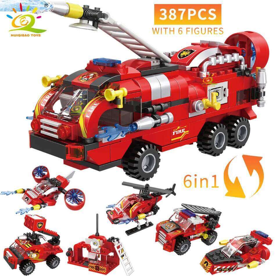 HUIQIBAO Fire Truck Model Building Blocks Firefighting Set Fireman Figures Bricks City Construction Toy for Children Gift Z260306